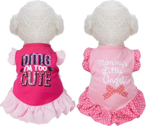 Vista 7 de Vestidos de perro de 2 piezas para perros, linda niña, vestido de mascota, vestido de mamá, cachorro, camisa, falda, vestidos para mascotas, ropa