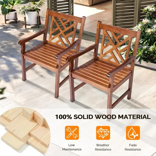 Vista 6 de VINGLI Juego de 2 sillas de comedor al aire libre, sillas de madera resistentes de 330 libras para patio con respaldo cómodo, sillas de comedor