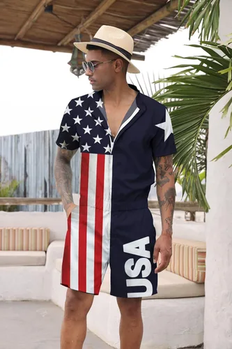 Vista 2 de Goodstoworld Mono hawaiano masculino con cierre de cremallera y bolsillo S-XXL