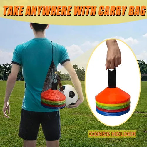 Vista 4 de Conos de disco para entrenamiento deportivo, paquete de 25/50 conos de fútbol de agilidad con bolsa de transporte y soporte, fútbol, fútbol