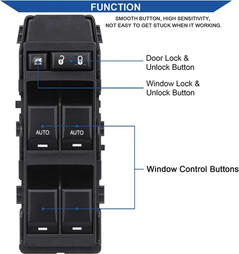 Vista 4 de Obaee Interruptor eléctrico de ventana compatible con Jeep Commander/Grand Cherokee 2006-2010, Chrysler Aspen/Chrysler 200/300/Sebring, Dodge