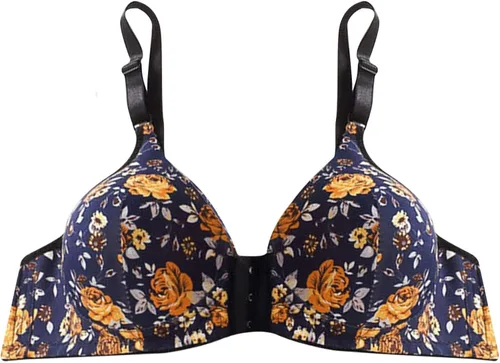Vista 3 de Sostén de cobertura completa para mujer, brasier con cierre frontal, sexy, de encaje, con varillas, sólidoestampado floral, suave y cómodo