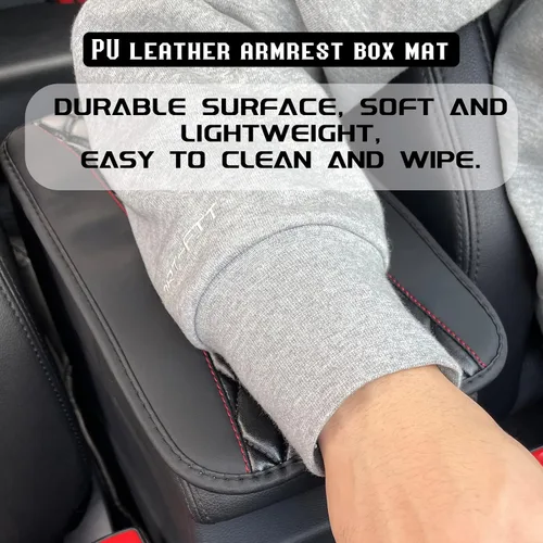 Vista 5 de Almohadilla de cuero impermeable para consola central de automóvil, protector de funda de asiento para reposabrazos, cómodos accesorios para el Negro
