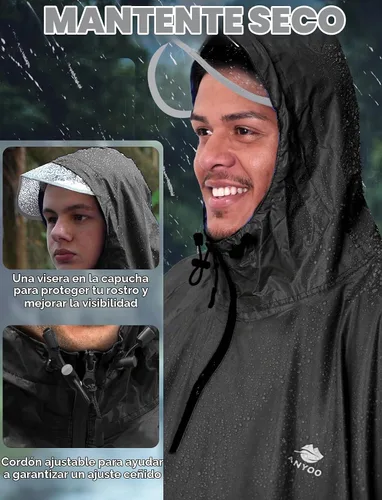 Vista 4 de ANYOO Poncho de lluvia impermeable para bicicleta, capas de lluvia, ligeras, compactas, reutilizables, para adultos Negro