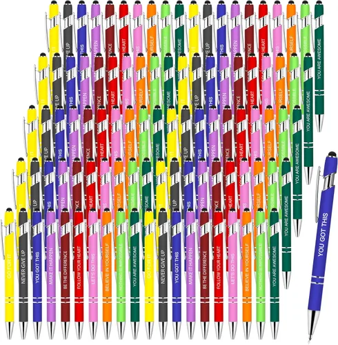Vista 2 de 9 bolígrafos inspiradores con punta de lápiz capacitivo, con citas motivacionales, bolígrafos para compañeros de trabajo y estudiantes, bolígrafos