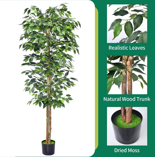 Vista 3 de HAIHONG 1 paquete de árbol de ficus artificial de 6 pies con hojas realistas y tronco natural, árbol de ficus artificial con maceta de vivero