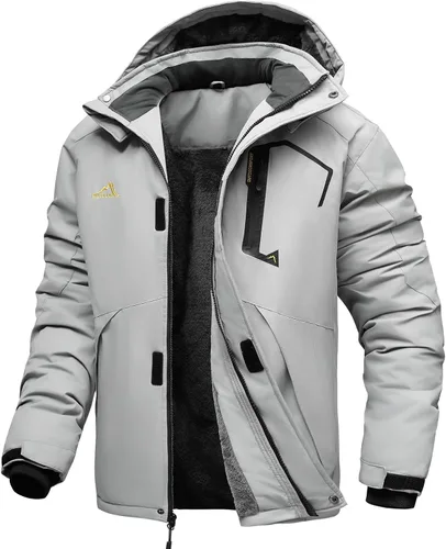 Vista 9 de INVACHI Chaqueta de esquí de invierno para hombre, impermeable, resistente al viento, forro polar con capucha