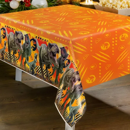 Vista 3 de Mantel rectangular de plástico multicolor Jurassic World 3 (54 x 84 pulgadas), 1 unidad, diseño vibrante, perfecto para celebraciones de cumpleaños