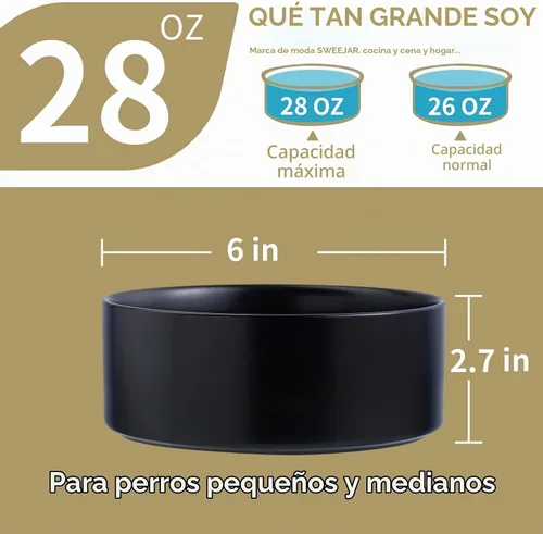 Vista 2 de Cuenco de cerámica elevado y elevado para perros de razas pequeñas y medianas, cuenco de agua con soporte, plato de alimentación pesado Negro