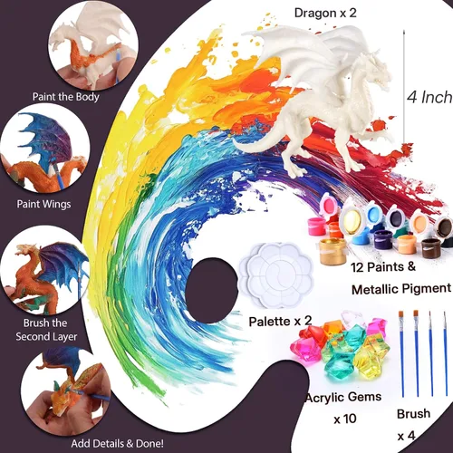 Vista 3 de Kits de pintura de juguetes de dragón SOLDAY para niños Artes y manualidades Edades 3 6 5 7 9 12 Niños Niñas para hacer tus propias figuras pintadas