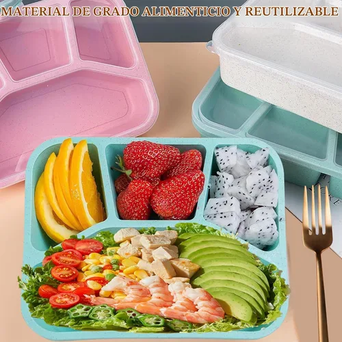 Vista 6 de Caja Bento de 15 piezas, juego de 4 compartimentos para adultos, lonchera Bento de paja de trigo, caja de almuerzo reutilizable, para microondas