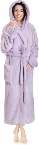 Vista 10 de PAVILIA Bata suave de felpa con capucha para mujer Bata de baño mullida y cálida de forro polar Sherpa 260 GSM Cozy Sherpa Fleece, Super Soft On