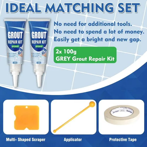Vista 7 de Kit de Reparación de Lechada para Azulejos, 2 Paquetes de Lechada de Secado Rápido para Baño, Cocina, Ducha, Triple Uso Versátil con Sellador
