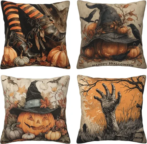 Vista 13 de Worltoldb Juego de 4 fundas de almohada de oso de Navidad con ciervo, para invierno, de Navidad, decorativas, de lino suave, funda de cojín cuadrada