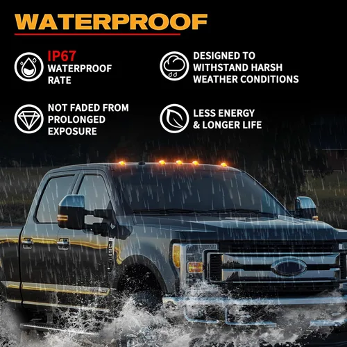 Vista 6 de POPMOTORZ 5 piezas de luces LED ámbar para techo de cabina, luces de holgura en el techo, lámparas de marcador de cabina para Ford F250 F350 F450