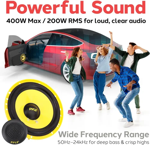 Vista 10 de Pyle Sistema de altavoces de componentes personalizados de 2 vías, 6.5 pulgadas, 400 vatios, con cesta de plástico electrochapado, envolvente