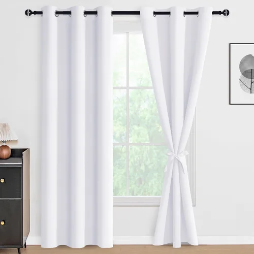 Vista 108 de DWCN - Cortinas 100% opacas para dormitorio con forro negro, cortinas de ventana de doble capa con aislamiento térmico que oscurecen toda la Azul