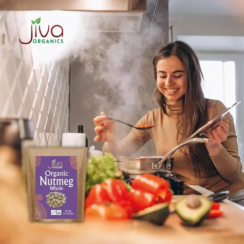 Vista 6 de Jiva Organics Bolsa entera de nuez moscada orgánica de 8 onzas, 100% natural y sin OMG