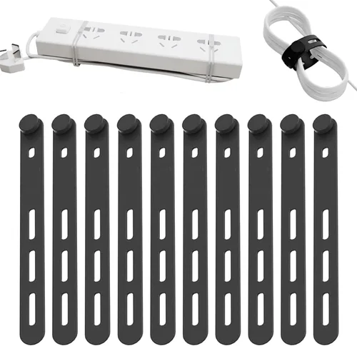 Vista 14 de Paquete de 10 bridas de silicona reutilizables, organizador de cables ajustables para auriculares, cargador de teléfono, cables de computadora