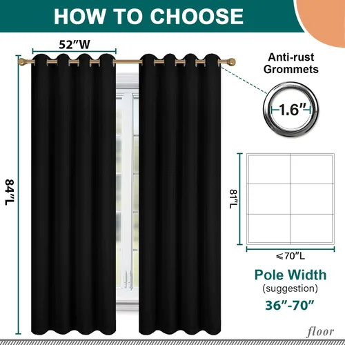 Vista 6 de Diraysid Cortinas 100% opacas de lino negro para dormitorio, con ojales, aislamiento térmico, cortinas de oscurecimiento de habitación
