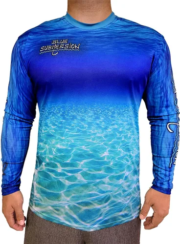 Vista 2 de Blue Submersion Camiseta de pesca de manga larga con protección solar UV UPF 40+ para hombres y mujeres