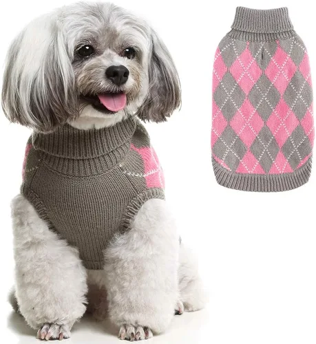 Vista 10 de PAWCHIE - Suéter para perro con agujero para correa para perros pequeños, clásico suéter de punto con cuello alto para clima frío, suéter de punto a