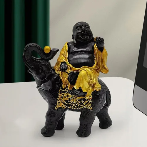 Vista 4 de Estatua de Buda de resina Elefante Escultura de Buda coleccionable para decoración de mesa de escritorio del hogar, B