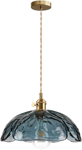 Vista 14 de Lámpara colgante colgante de 1 luz, lámparas colgantes de latón dorado, pantalla de vidrio de flores verdes, iluminación colgante moderna