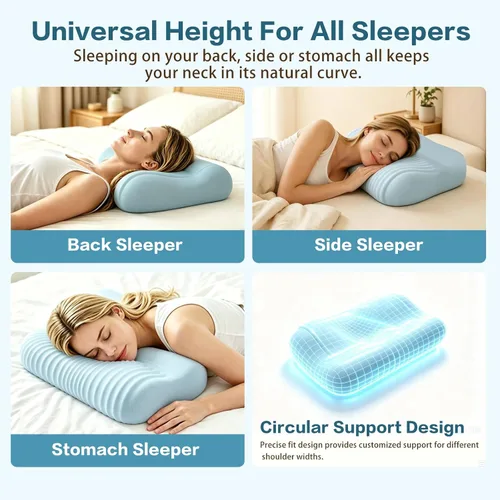 Vista 6 de Almohada cervical para dormir, almohadas de espuma viscoelástica para Azul