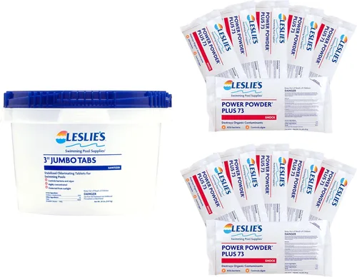 Vista 5 de Leslie's Paquete de cloro y choque para piscinas desinfectantes, incluye cubo de 5 libras de tabletas de cloro estabilizadas de 3 pulgadas y 6