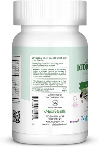 Vista 3 de Maxi Health KiddieVite masticable - Multivitaminas y minerales - Sabor a goma de mascar - 90 masticables - Kosher