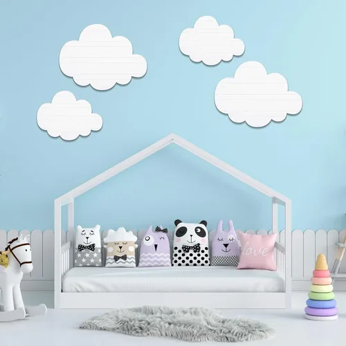 Vista 2 de Ferraycle 4 piezas de decoración de pared de madera de nube, nubes colgantes blancas extraíbles para guardería, dormitorio, sala de estar, 2