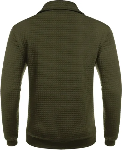 Vista 4 de COOFANDY - Sudadera con capucha para hombre, manga larga, con cremallera de un cuarto, estilo sarga casual, con bolsillo Verde militar