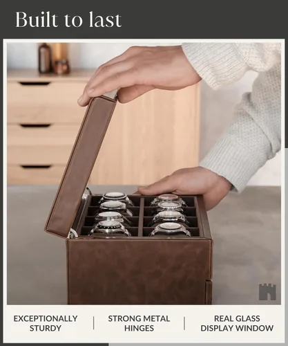 Vista 7 de TAWBURY Organizador de caja de reloj con 8 ranuras para hombre, funda de lujo de piel sintética con cajón Caja de reloj para hombres Estuche