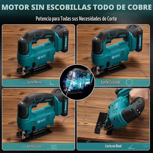 Vista 4 de Sierra de calar inalámbrica con motor sin escobillas, 3 ajustes de velocidad ajustables, ángulo de corte de 45° a 90°, compatible con cuchillas