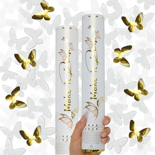 Vista 19 de Cañones de confeti para fiestas PrimePure - Botones de confeti dorados con estrellas - Paquete de 2 - Cañón de fiesta de Año Nuevo - Pistola