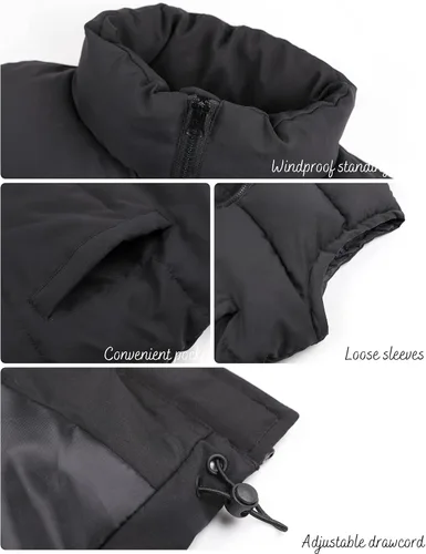 Vista 6 de Huaqiao Chaleco acolchado para mujer, cuello alto, sin mangas, con cremallera, chaleco de invierno