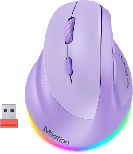 Vista 14 de MEETION Ratón ergonómico para zurdos, ratón inalámbrico vertical RGB recargable, Bluetooth (5.2 + 3.0) y USB-A con adaptador USB-C, 4 DPI