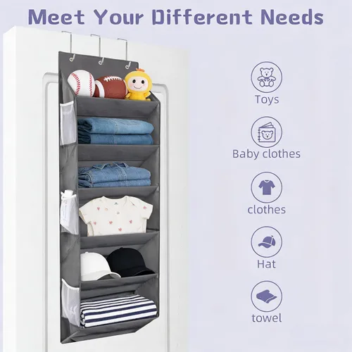 Vista 7 de Organizador de zapatos sobre la puerta – Almacenamiento colgante para 12 pares de zapatos, 6 bolsillos de malla + 6 bolsillos grandes profundos