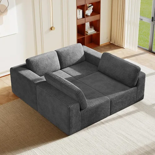 Vista 45 de Vesgantti Sofá modular en forma de U de 119 pulgadas, sofá modular de pana con asiento profundo y soporte de resortes, sofá convertible con 2 Beige