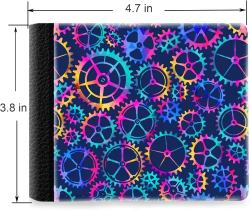 Vista 2 de Unique Desige Pattern - Neon Colored gear pattern, Slim Front Pocket Wallet Billfold RFID Blocking