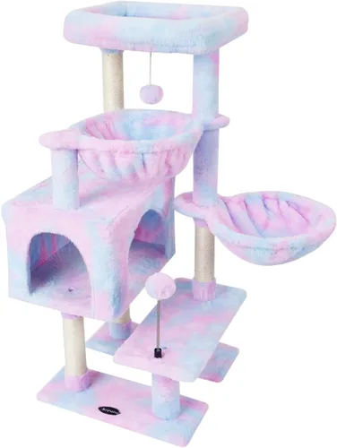 Vista 8 de KIYUMI - Árbol para gatos, torre para gatos, condominio con poste de rascado de sisal para gatos de interior, árbol para gatos con hamaca y juguetes