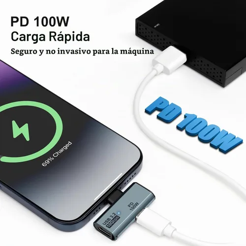 Vista 2 de Adaptador USB C OTG, carga PD tipo C de 100 W a divisor USB C dual para iPhone 15 Pro Max, Google TV Chromecast 2020, MacBook, Samsung Galaxy gris
