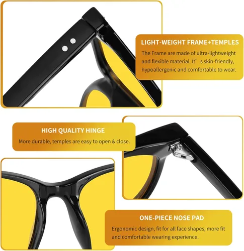 Vista 4 de Kelinln Gafas de conducción de visión nocturna polarizadas antirreflejos lentes tintados amarillos transparentes para mujeres y hombres negro Glossy