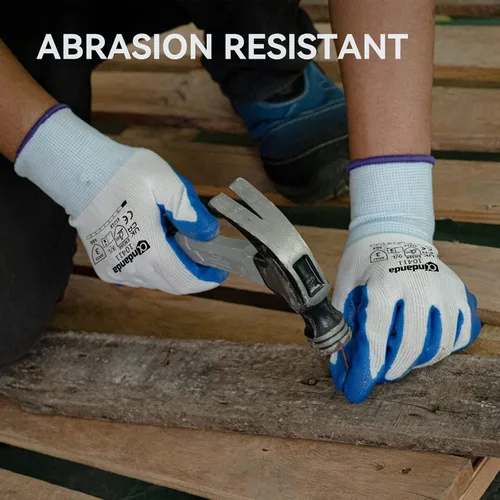Vista 3 de ANDANDA Guantes de trabajo de seguridad, guantes de trabajo de punto sin costuras con revestimiento de goma de nitrilo en la palma y los dedos