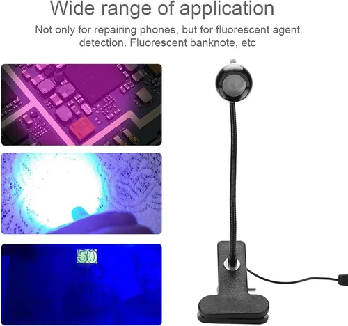 Vista 5 de Lámpara de curado de pegamento USB 3W, luz LED de calidad premium USB con clip e interruptor para reparación de teléfonos