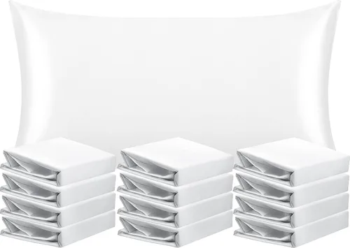 Vista 23 de NTBAY Paquete de 2 fundas de almohada estándar de satén para cabello y piel, lujosas y sedosas fundas de almohada con cierre de sobre, 20 x 26