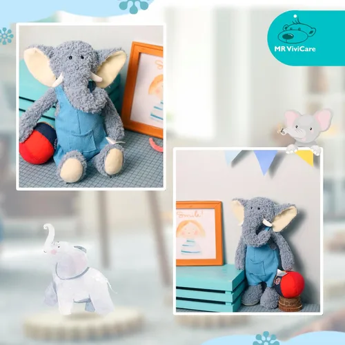 Vista 6 de Animales de peluche de elefante azul suave de 16 pulgadas para niños y niñas, juguetes de peluche de elefante de peluche de punto para bebés recién