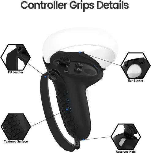 Vista 3 de Protective Cover Compatible with Oculus Quest 2 Accessories, Silicone Controller Grip Cover Protector, Soft Shell Skin with Face Cover and Lens