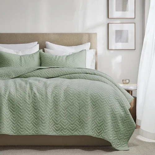Vista 11 de palassio - Juego de ropa de cama, 100% algodón, tamaño individual, 1 fundas de almohada, colcha ligera texturizada, estilo chic desgastado, suave